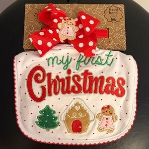 Baby’s First Christmas Headband and Bib Set.  Brand new!